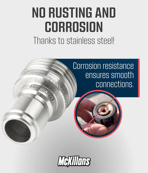 Universal Fit Stainless Steel Garden Hose Quick Connect Set With Viton Gaskets showcasing corrosion resistance and durability.