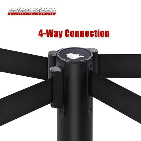Metal Stanchion Set With 6.5 Ft Retractable Belts For Queues And Lines Rust Resistant Crowd Control Barriers 4-way connection
