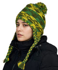 Cozy Winter Wool Knit Beanie With Fleece Lined Earflaps For Cold Weather Ski And Mountaineering worn by person in a black jacket