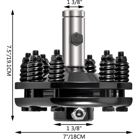 Rugged 1 3/8 Inch PTO Slip Clutch For Farm Tractors, adjustable carburized steel, close-up view showing dimensions.