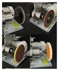 No Fluff Heavy Duty Electric Belt Sander And Grinder Combo with various sanding attachments on steel frame.
