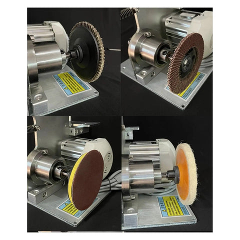 No Fluff Heavy Duty Electric Belt Sander And Grinder Combo with various sanding attachments on steel frame.
