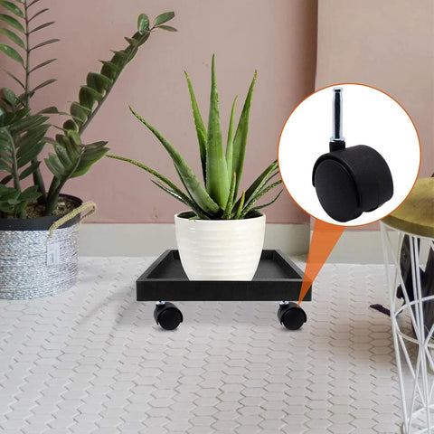 Plastic caster wheels set of 4, 2-inch, black nylon, front view on a low cart.