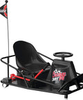 Crazy Cart XL Drifting Ride On Toy With High Torque Chain Driven Motor, 40 Minutes Of Play, Powder Coated Steel Frame, Patented Steering For Extreme Drifts And Stunts, Drift Bar For Total Control shown in black with red accents and steering wheel.
