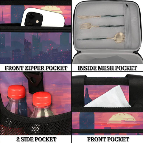 Insulated Picnic Backpack Lunch Bag For Women And Men Large Capacity Portable Cooler Tote showing pockets and features
