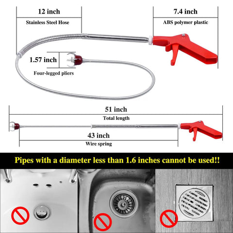 Toilet Drain Snake With Flexible 4 Claw Grabber For Retrieving Toys And Small Items, Gentle On Wet Wipes And Hair, Clears Mild Clogs, Affordable Alternative To Calling A Plumber