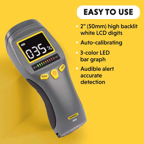 Pinless Moisture Meter With LCD Display For Wood And Construction Materials showing LCD and LED features