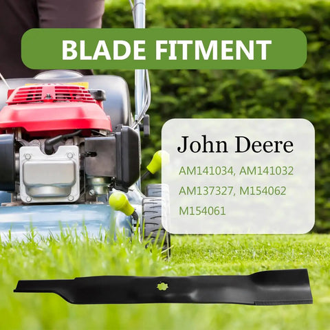 Beefy High Lift Lawn Mower Blade For 42 Inch Deck shown with a mower, fits D105 D110 LT160 LA135 Z225 replaces AM141034 AM141032 AM154062 AM137327 AM154061 2 Pack.