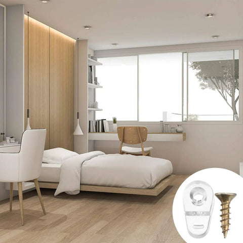 20 Piece Glass Retainer Clips Kit With Solid Screws For Cabinet Doors And Windows Includes Heavy Duty Plastic Holders For Mirrors And Panels Easy No Sweat DIY Installation Rock Solid Grip Pro Gear in modern bedroom setting.