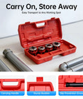 Heavy Duty Ratchet Pipe Threader Kit With Five Swappable Die Heads For Galvanized And Steel Tubing built tough in red carrying case.
