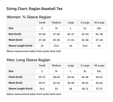 Sizing chart for Canoe Paddling Raglan Baseball Tee for Women Hawaiian Design in Navy Blue Heather Athletic Fit X Large