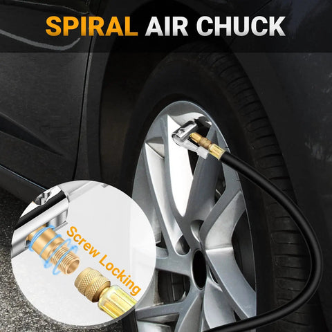 All Metal Lock On Air Chuck For Tire Inflation 90 Degree Locking Valve Chuck attached to car tire valve