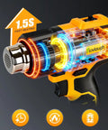 Cordless Heat Gun With LED, Same Specs As Top Model, 990F Max, 42 Minute Runtime, Includes Two 2Ah Batteries, transparent view.