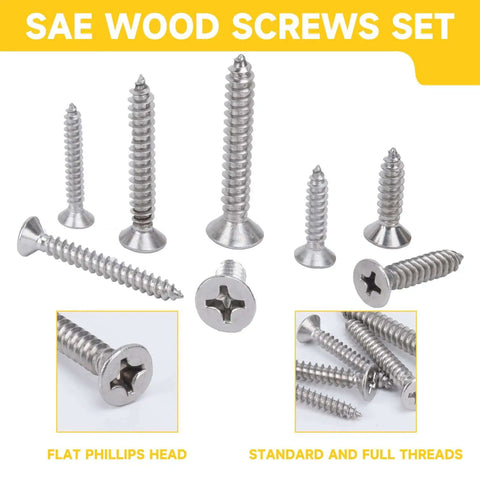 542 Piece Stainless Steel Screw Kit With Phillips Flat Head Screws In Sizes Four Through Twelve For Woodworking And Metal Projects