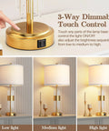 Dope Gold Table Lamp Set Of 2 With USB A And USB C Ports, Touch Control shown with 3-way dimmable light settings.