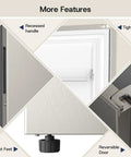 14 Cubic Feet Upright Freezer Convertible Freezer Fridge Featuring Smart Digital Interface And True Frost Free Design Ultra Silent Workhorse Heavy Duty Bulk Hauler For Home Or Garage showing recessed handle, tight seal, adjustable feet, reversible door.