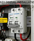 DC 500V 25A 2 Pole Photovoltaic Circuit Breaker For Solar PV System Grid DIN Rail Mount 35mm Non Polarized 4.5KA Breaking Capacity Two Pack Industrial Grade installed on 35mm DIN rail showing front view.