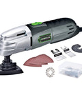 Powerfully Versatile Oscillating Tool Kit With 19 Piece Accessory Set 21000 Oscillations Per Minute 4 Pin Attachment shown with tools