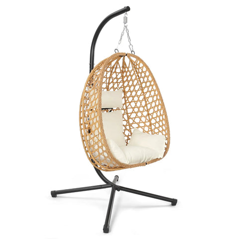 Egg Chair With Stand Outdoor Patio Wicker Hanging Chair Hammock Swing Seat Cozy Ergonomic Design With Thick Cushion 350 Lbs Capacity