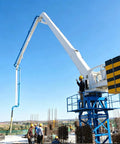 Mobile Hydraulic Concrete Boom System For Foundation Slabs, Warehouse Floors, And Commercial Buildings For Large-Scale Construction Projects And Onsite Efficiency For Builders Everywhere. hydraulic boom pump at work on a concrete site