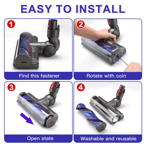Installation steps for Cordless Vacuum Head Replacement For V7 V8 V11 V15 Animal V10 Cyclone series with anti tangling brush roller.