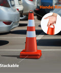 Heavy Duty 28 Inch Traffic Safety Cones Set Of 6 With Handles High Visibility Orange With Reflective Collars in parking lot