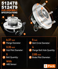 2 Pack Rear Wheel Bearing Hub Assembly Kit Bolt On 512478 512479 With ABS Sensor 5 Lug Fit Dodge Journey 2009 2018 And Ram ProMaster 1500 2500 3500 2014 Heavy Duty Easy Install, shown with specifications and ABS sensor