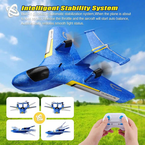 Amphibious RC Water Plane For Water And Air Flying With 2.4Ghz Gyro Stabilized Remote Control Fighter Aircraft in flight with remote