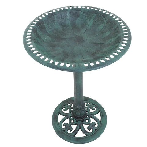 28 Inch Pedestal Bird Bath With Scalloped Bowl Vintage Outdoor Garden Decor Green Resin Weatherproof And Lightweight Backyard Accent That Attracts Birds, Easy Setup, Frost Resistant