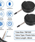 2 Pack 700x32c Road Bike Tires And Tubes 32-622 700C Foldable Tires With Presta Valve Includes 48mm Presta Valves