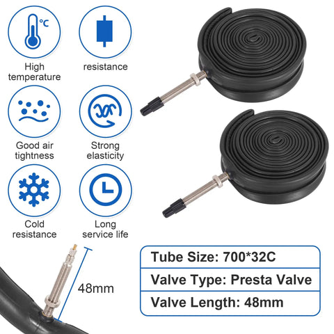 2 Pack 700x32c Road Bike Tires And Tubes 32-622 700C Foldable Tires With Presta Valve Includes 48mm Presta Valves