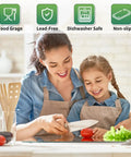 Mother and child using Tempered Glass Cutting Boards Set For Kitchen Counters 2 Pack 16x12 And 12x8 Inches Non Slip Grippy Bottom