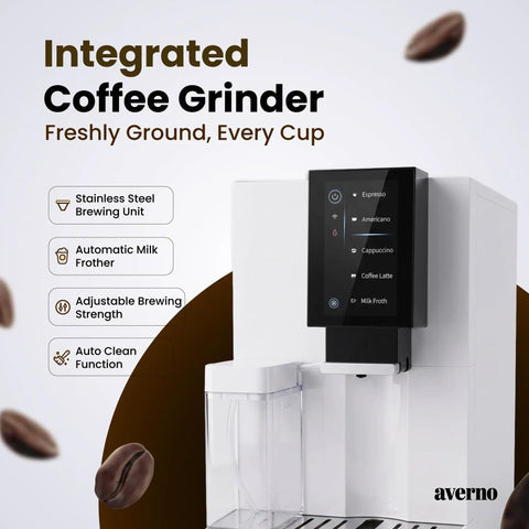 Top Shelf Fully Automatic Espresso Machine With Built In Grinder And Dual Milk Frother For Smooth Bean To Cup Coffee Drinks Without Stepping Outside Your Door, sleek design with milk frother.