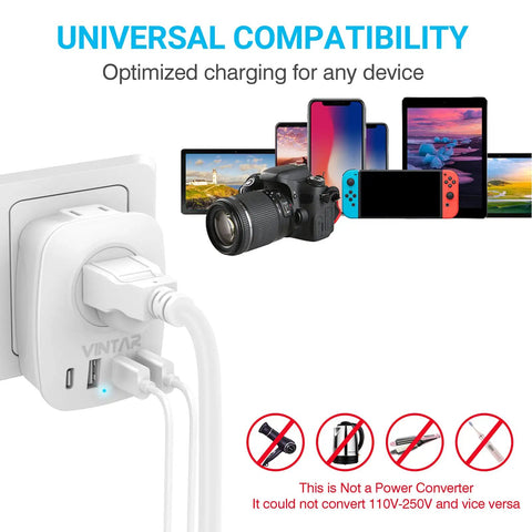 2 Pack US To UK Ireland Travel Plug Adapter Type G With 2 Outlets 3 USB Ports And 1 USB C 6 In 1 International Power Adapter charging devices