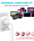 Six In One UK Travel Plug Adapter For US To UK Use Must Have Power Hub with devices and compatibility icons