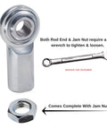 5/16 Inch Female Rod End With Jam Nut Featuring C1045 Steel And 52100 Chrome Joint For Steering Suspension Links, nut with joint