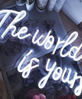 World Is Yours White LED Neon Sign For Bedroom Decor Bar Party And Cafe Vibe, USB Powered 17x11 Inches, personalized 3D art light