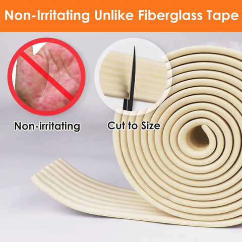 3 Inch Wide Pipe Insulation Tape Weather Resistant Foam Wrap With Sticky Backing For Outdoor Water Pipes Easy To Install Beige 13 Feet Long Pipe Wrap For Water Lines showing non-irritating texture and cut to size option.