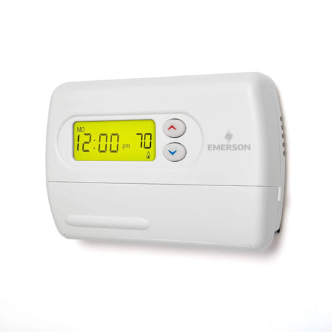 Front view of 7 Day Programmable Thermostat For Single Stage Heating And Cooling Systems With Backlit Display mounted on a wall.
