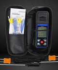 Dual Channel K And J Type Thermocouple Thermometer With Alarm And Compensation Adjustment For HVAC Pros in black case with probes