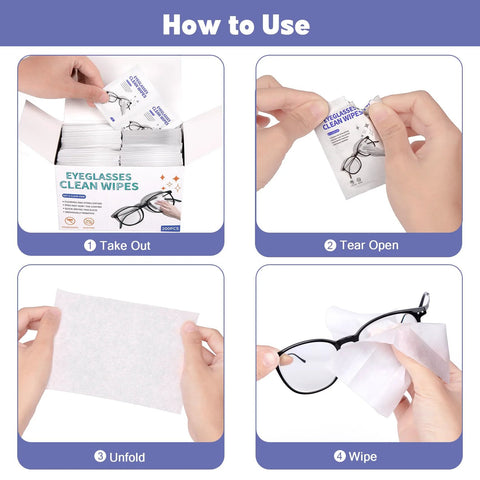 200-pack large eyeglasses cleaning wipes; individually wrapped, for glasses, cameras and phone screens.