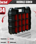 Double Sided Tool Box Organizer with 34 Compartments and 24 Removable Dividers, Red Tackle Box for small parts storage.