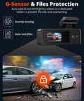 Image highlighting Dual 2K Front And Rear Dash Cam With 64GB SD Card Wireless WiFi Car Camera showing G sensor and accident footage.