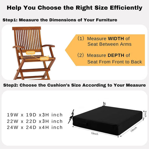 Guide to measure chair for Waterproof Outdoor Chair Cushions Set Of 2 19 By 19 Inches Replacement Seat Pads.