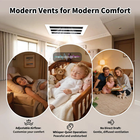 12x6 Adjustable Decorative AC Vent Cover For Wall Or Ceiling Clean White Air Register Non Load Bearing in modern home setting