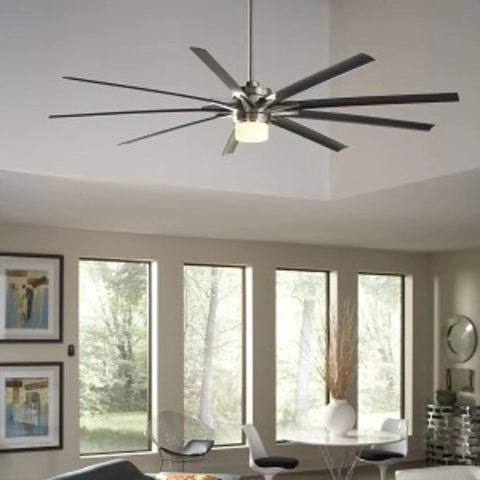 Odyn 72 Inch Indoor Outdoor Ceiling Fan Blades Set Of 9 In Black Finish installed in a modern living room.