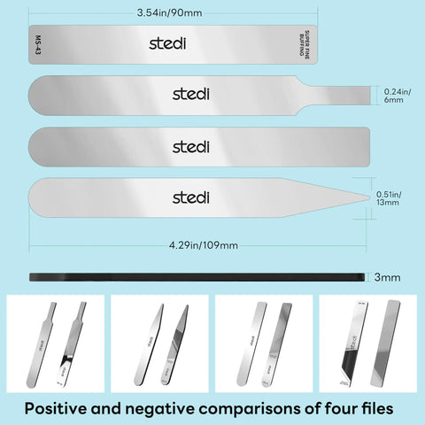 Pro Grade Hobby Model Polishing Tools Kit Four Piece Ultra Fine Glass Files Set 10000 Grit Mirror Grinding tool dimensions diagram