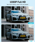 Car in city street showing clarity difference between 1080P and 720P with focus on license plate details.