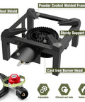 100,000 BTU High Pressure Propane Burner Stove with cast iron burner, heat shield, and 4.1ft regulated hose for outdoor cooking