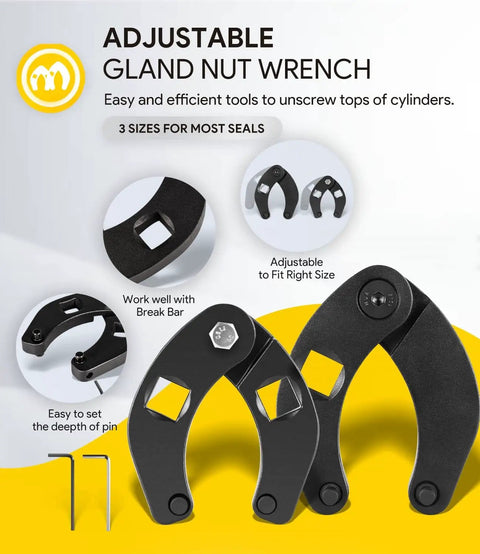 Three Pack Hydraulic Seal Installation Tools And Adjustable Gland Nut Wrenches Plus Small Universal Gland Wrench For Hydraulic Cylinders Piston Repair Seal Kit For Farm And Construction Workhorse Gear